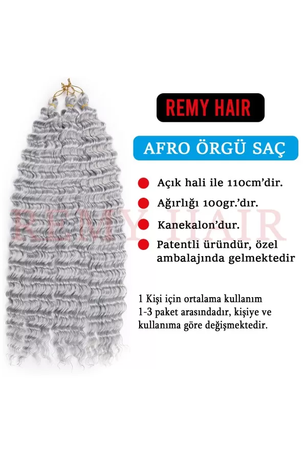 Afro Örgüsü Saç - Gri 100gr. grey