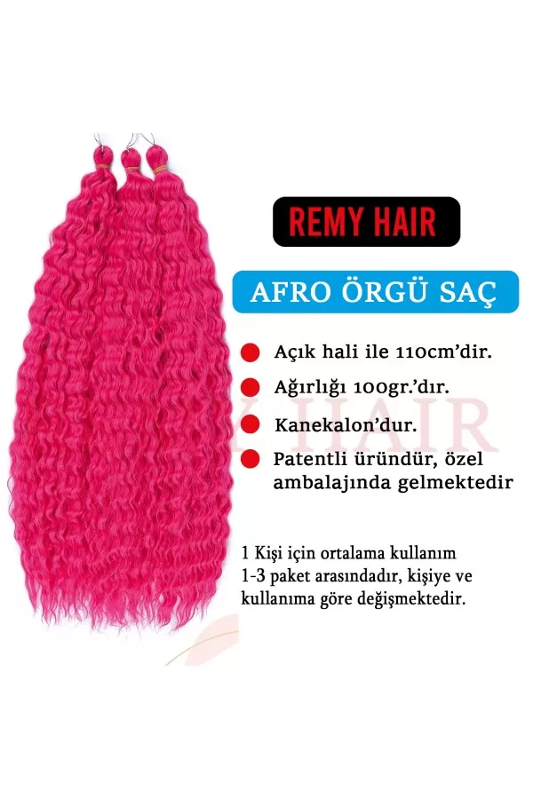 Afro Örgüsü Saç - Fuşya Pembe 100gr. hotpink