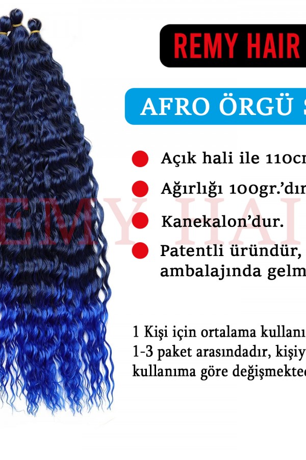 Afro Örgüsü Saç - Mavi Ombreli 100gr.
