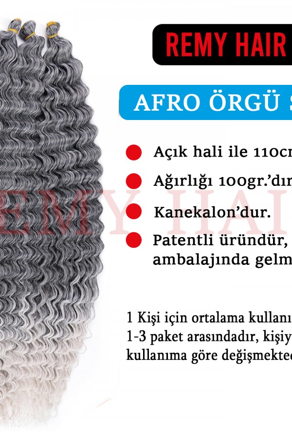 Afro Örgüsü Saç - Gri Ombreli 100gr.