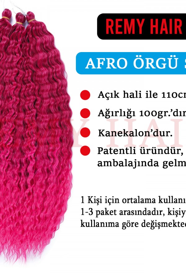 Afro Örgüsü Saç - Kızıl Pembe 100gr.
