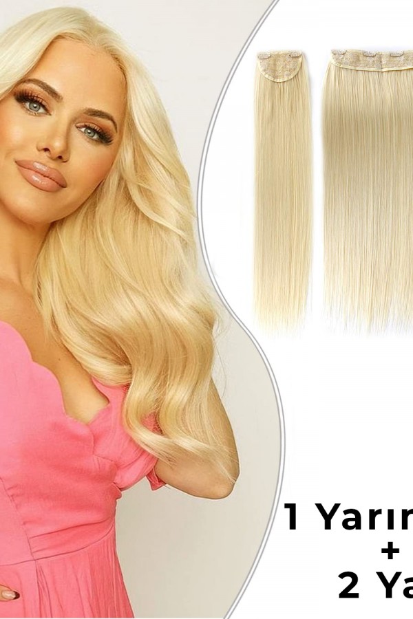 Platin Sarısı Düz Uzun Yarım Ay Saç –  3 Parça Çıt Çıt 75cm. 230 gr. VIP SERI Platin Sarısı Düz Uzun Yarım Ay Saç –  3 Parça Çıt Çıt 75cm. 230 gr. VIP SERI