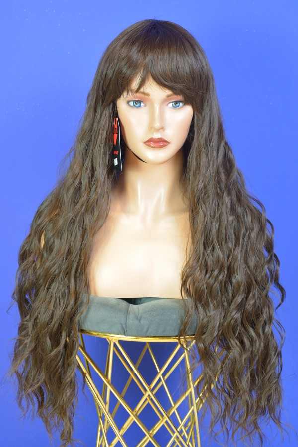 Kumral Uzun Fiber Sentetik Perçemli Peruk