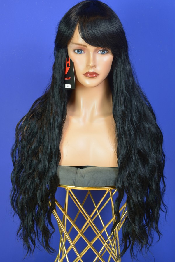 Siyah Uzun Fiber Sentetik Perçemli Peruk