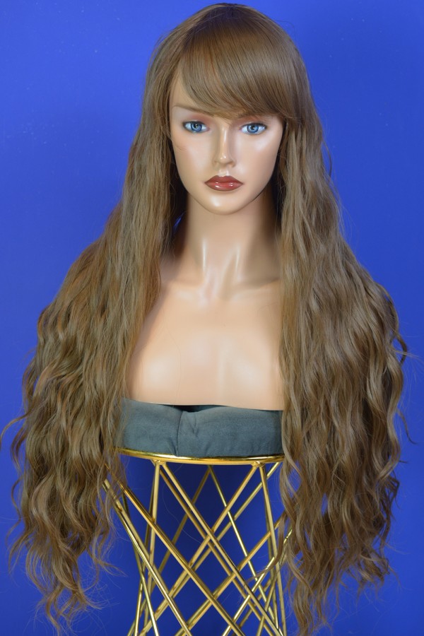 Kahverengi Uzun Fiber Sentetik Perçemli Peruk