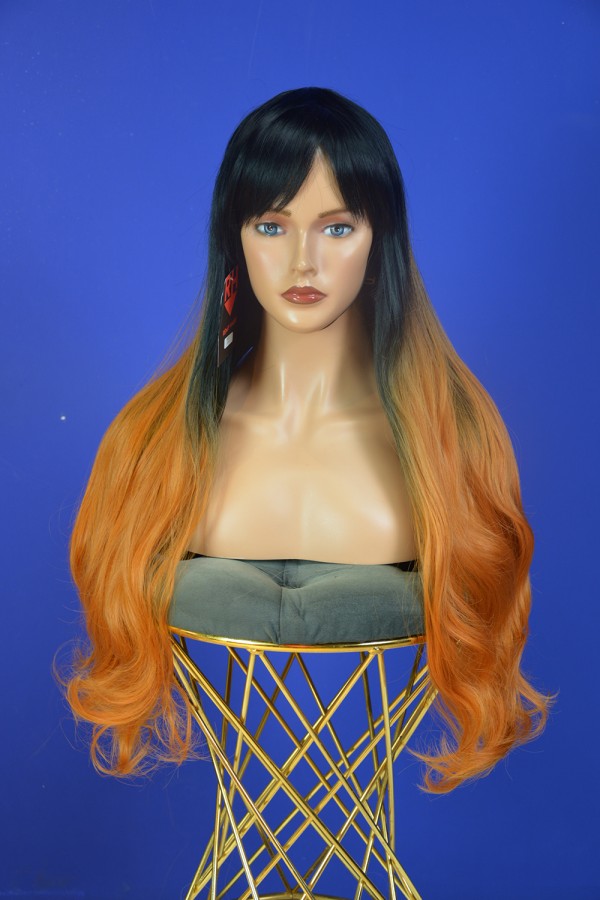 Siyah Bakır Ombreli Kahküllü Uzun Dalgalı Fiber Sentetik Peruk