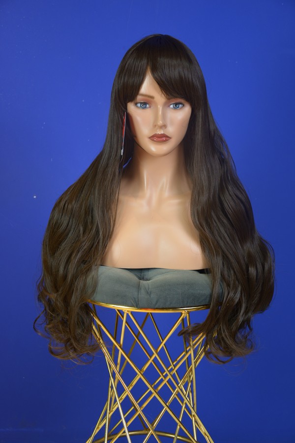 Kumral Su Dalgalı Kahküllü Uzun Fiber Sentetik Peruk renk no:8