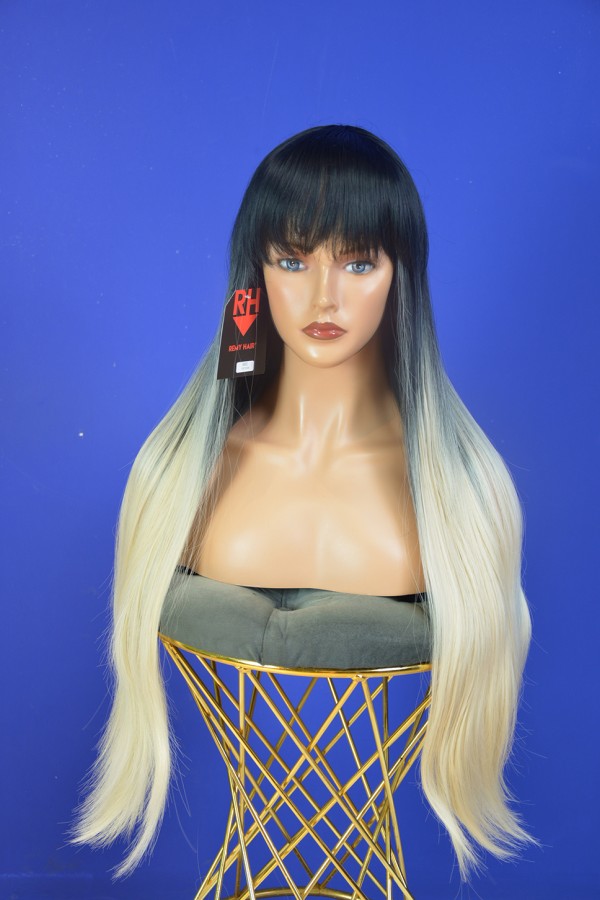 VIP SERİES Siyah Platin Özel Üretim Fiber Sentetik Perçemli Düz Peruk