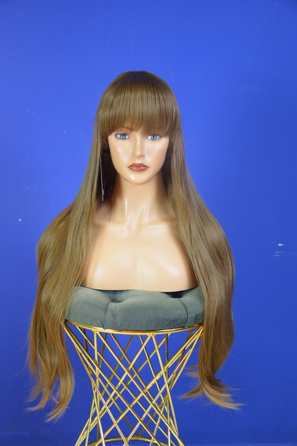 Kahverengi Kahküllü Düz Uzun Fiber Sentetik Peruk