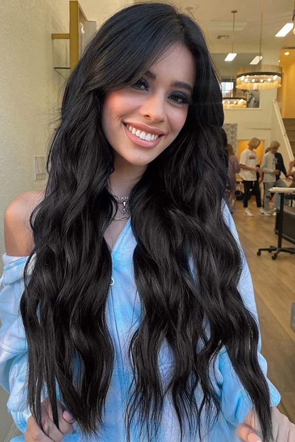 Siyah Hafif Dalgalı Uzun Fiber Sentetik Peruk Siyah Hafif Dalgalı Uzun Fiber Sentetik Peruk