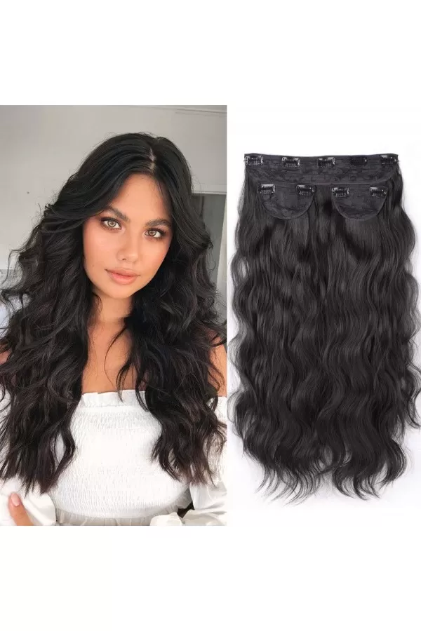 Siyah Afro Dalgalı Uzun Yarım Ay Saç – 3 Parça Çıt Çıt 80cm. 270 gr. VIP SERI pl-015-2