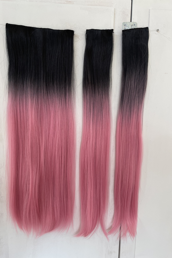 Siyah Pembe Düz Uzun Yarım Ay Saç – 3 Parça Çıt Çıt 80cm. 270 gr. VIP SERI Siyah Pembe Düz Uzun Yarım Ay Saç – 3 Parça Çıt Çıt 80cm. 270 gr. VIP SERI