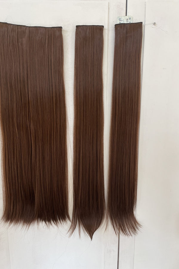 Kestane Rengi Düz Uzun Yarım Ay Saç – SENTETİK Çıt Çıt – 3 Parça