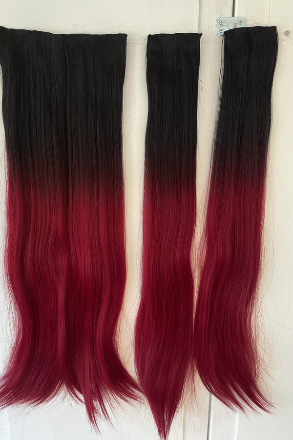 Siyah Kızıl Düz Uzun Yarım Ay Saç – 3 Parça Çıt Çıt 80cm. 270 gr. VIP SERI Siyah Kızıl Düz Uzun Yarım Ay Saç – 3 Parça Çıt Çıt 80cm. 270 gr. VIP SERI