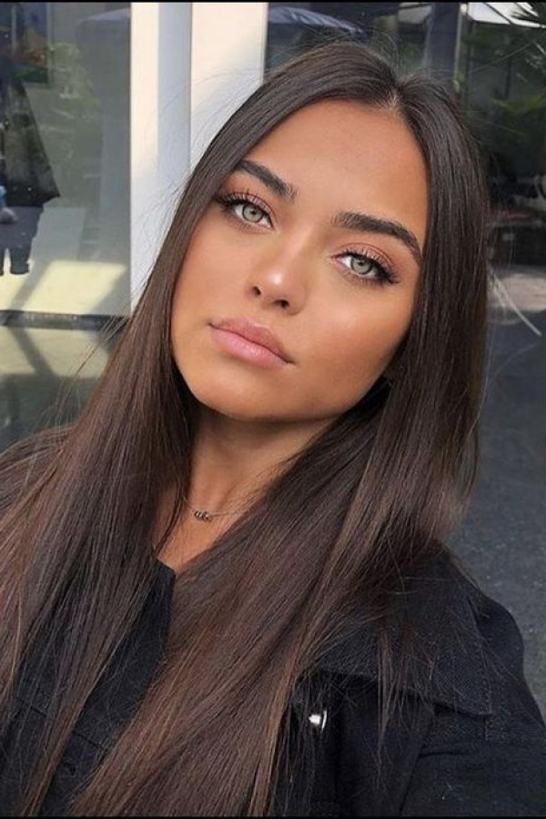 Kestane Rengi Düz Uzun Yarım Ay Saç – SENTETİK Çıt Çıt – 3 Parça