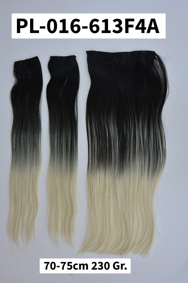 Siyah Platin Düz Ombreli Uzun Yarım Ay Saç –  3 Parça Çıt Çıt 75cm. 230 gr. VIP SERI