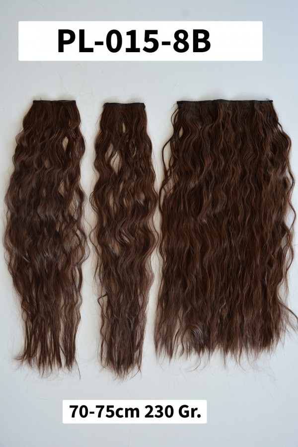 Kahverengi Afro Dalgalı Uzun Yarım Ay Saç –  3 Parça Çıt Çıt 75cm. 230 gr. VIP SERI no:8B