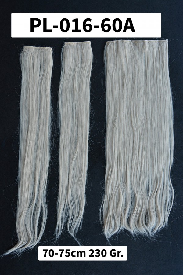 Platin Buz Beyazı Düz Uzun Yarım Ay Saç –  3 Parça Çıt Çıt 75cm. 220 gr. VIP SERI