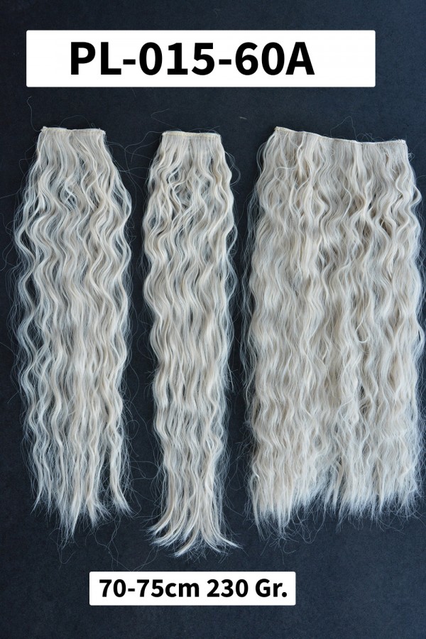 Platin Afro Dalgalı Uzun Yarım Ay Saç –  3 Parça Çıt Çıt 75cm. 230 gr. VIP SERI