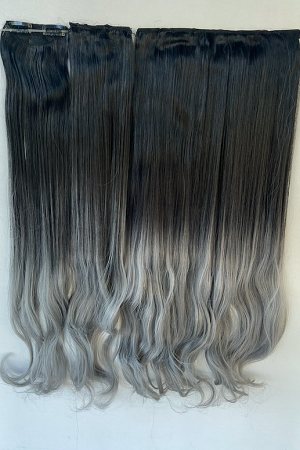 Siyah Gri Su Dalgalı Uzun Yarım Ay Saç –  3 Parça Çıt Çıt 75cm. 230 gr. VIP SERI