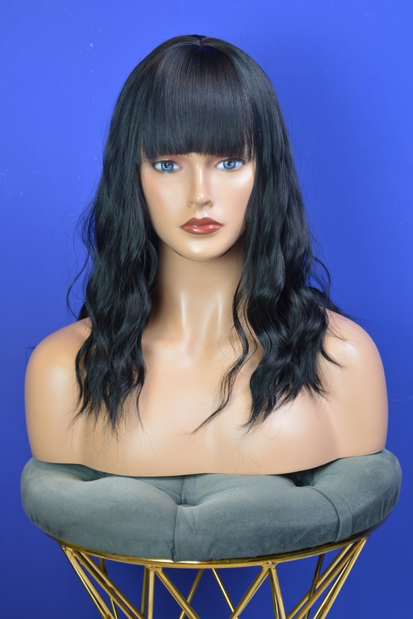 Siyah Kısa Fiber Sentetik Dalgalı Perçemli Peruk