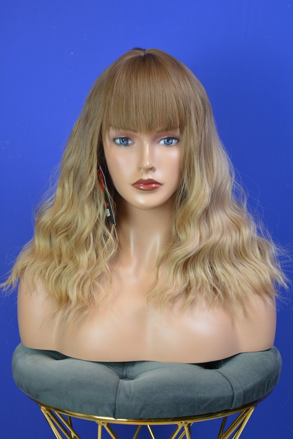 Kahve Ombreli Dalgalı Kısa Fiber Sentetik Peruk