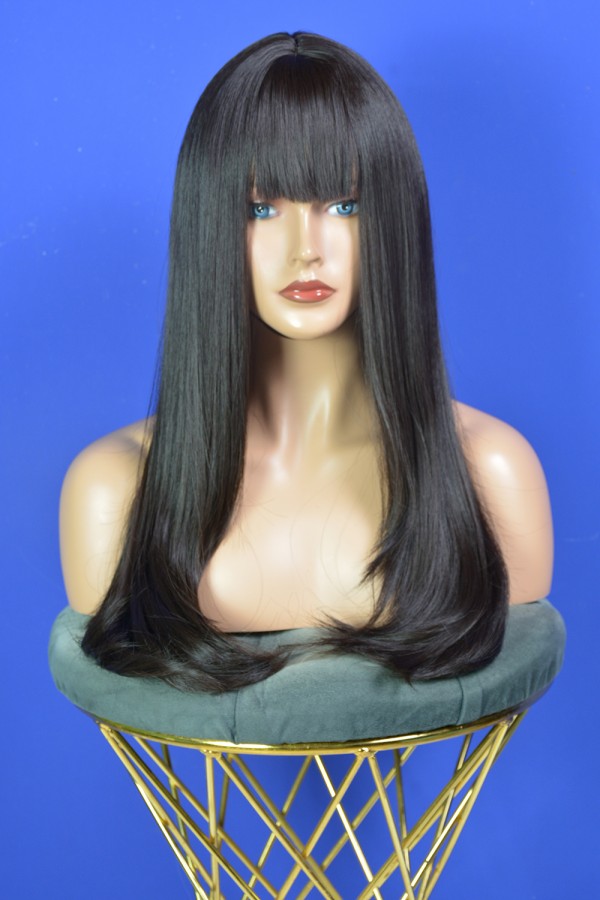 Uzun Koyu Kestane Fiber Sentetik Düz Perçemli Peruk