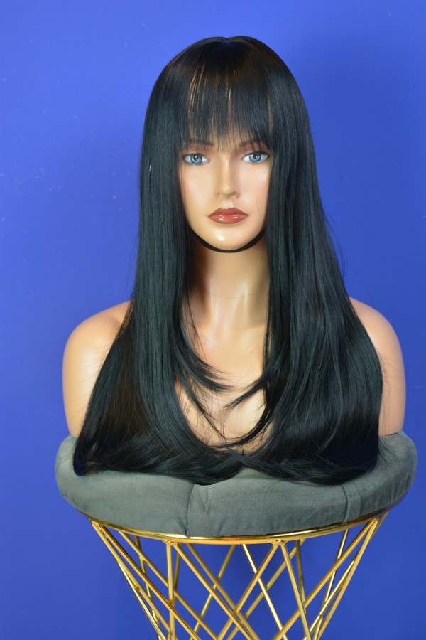 Uzun Siyah Fiber Sentetik Dalgalı Perçemli Peruk