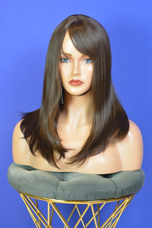 Fiber Sentetik Orta Boy Kumral Perçemli Peruk