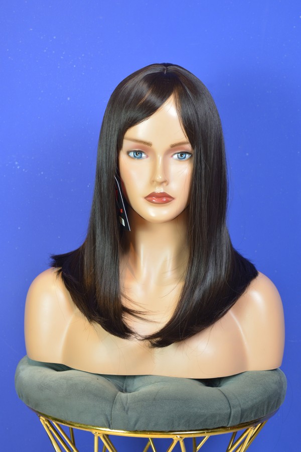 Omuzda Koyu Kestane Perçemli Fiber Sentetik Peruk