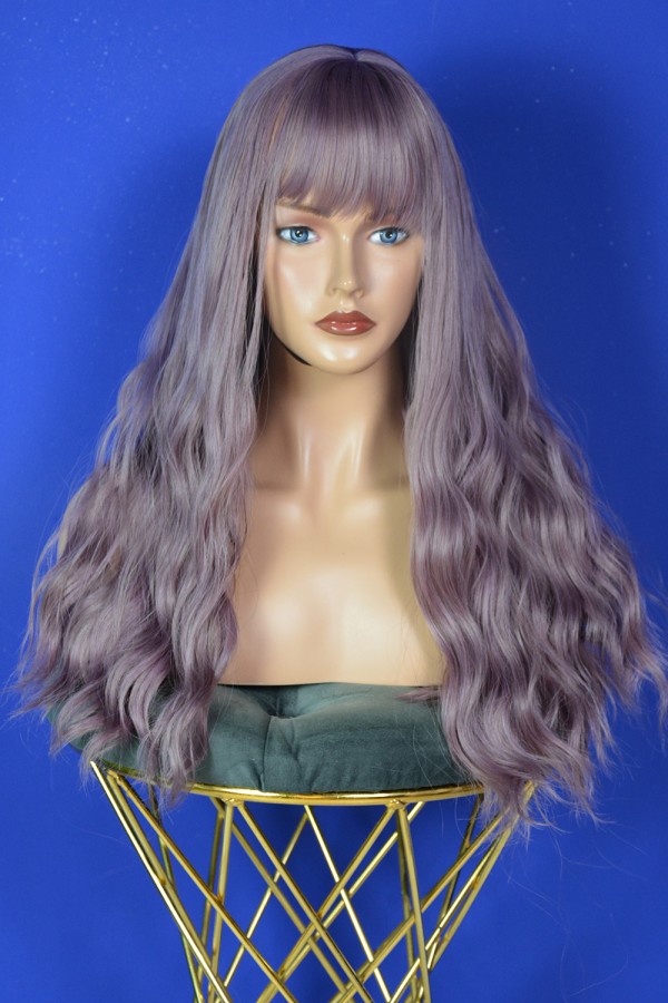 Uzun Boy Fiber Sentetik Eflatun Perçemli Peruk	