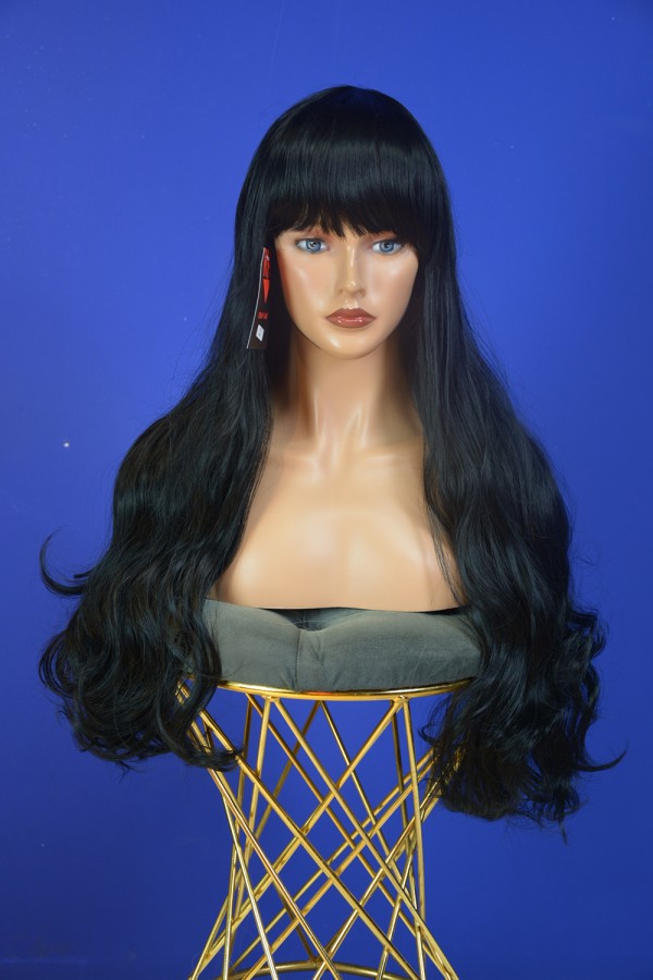 Siyah Düz Kahküllü Uzun Fiber Sentetik Peruk renk no:2