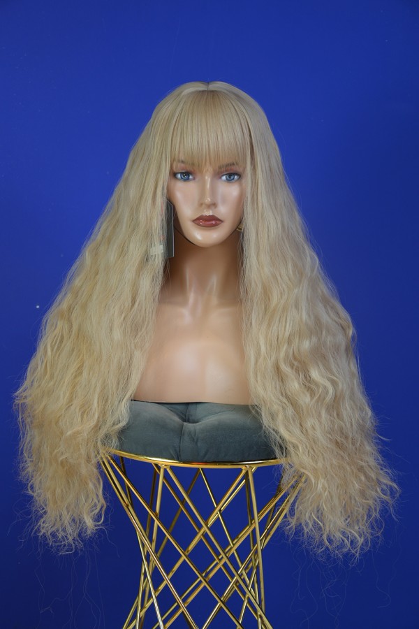 Bebek Sarısı Afro Dalgalı Uzun Fiber Sentetik Perçemli Peruk