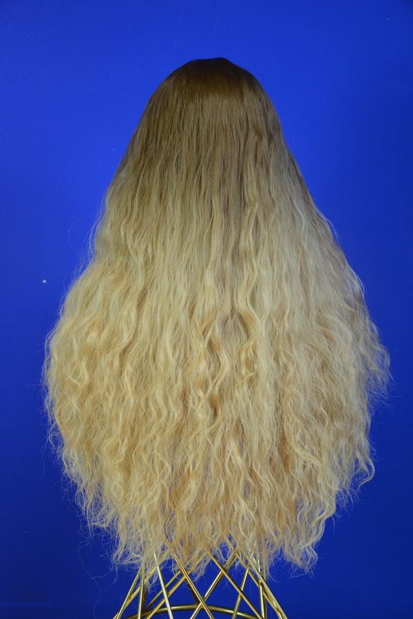 Koyu Kahve - Karamel Afro Dalgalı Uzun Fiber Sentetik Perçemli Peruk