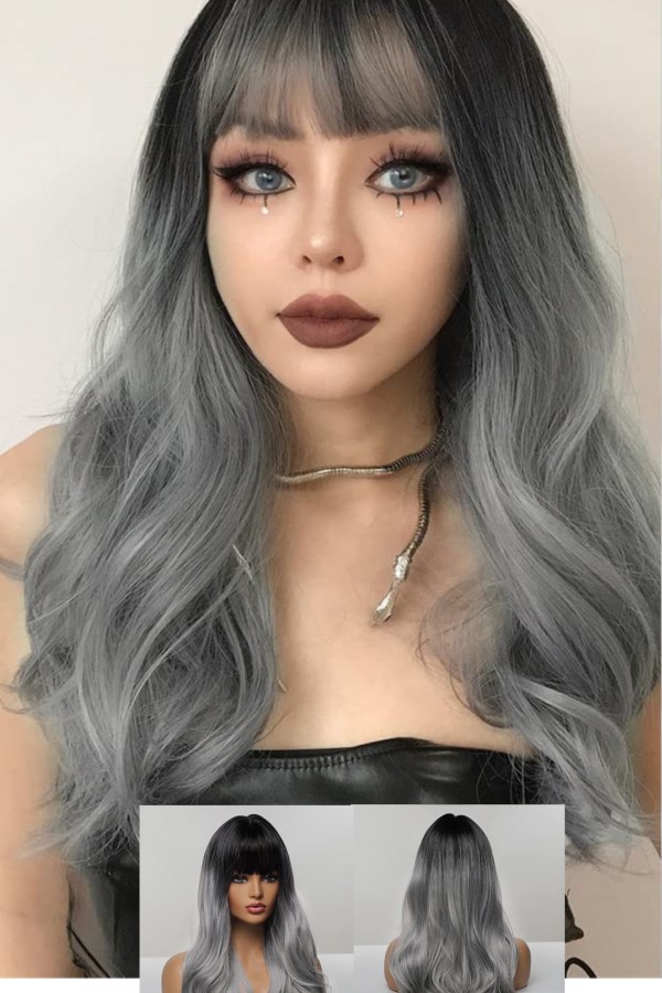 Omuzda Gri Siyah Ombreli Fiber Sentetik Perçemli Peruk Omuzda Gri Siyah Ombreli Fiber Sentetik Perçemli Peruk