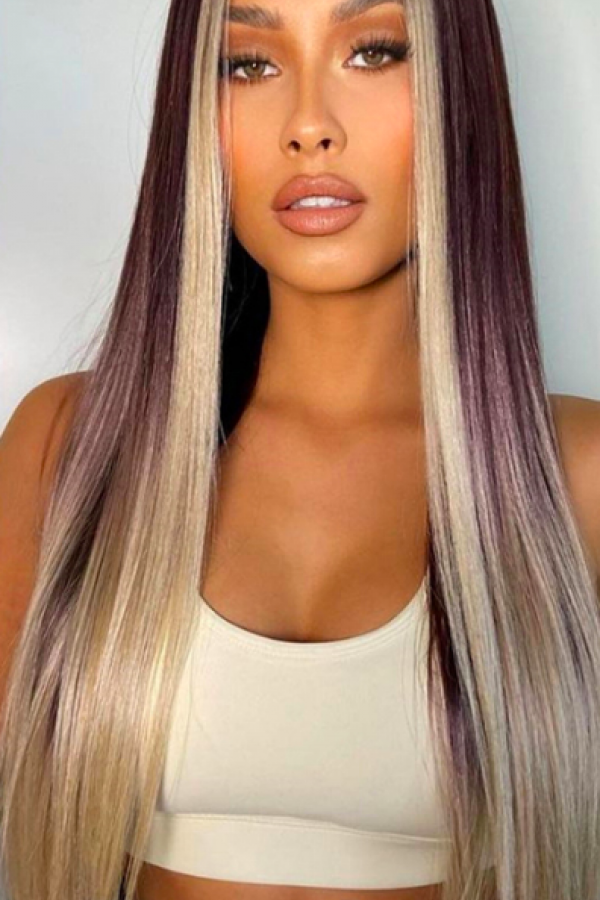 Kahverengi Platin Ombreli Düz Fiber Sentetik Peruk Kahverengi Platin Ombreli Düz Fiber Sentetik Peruk