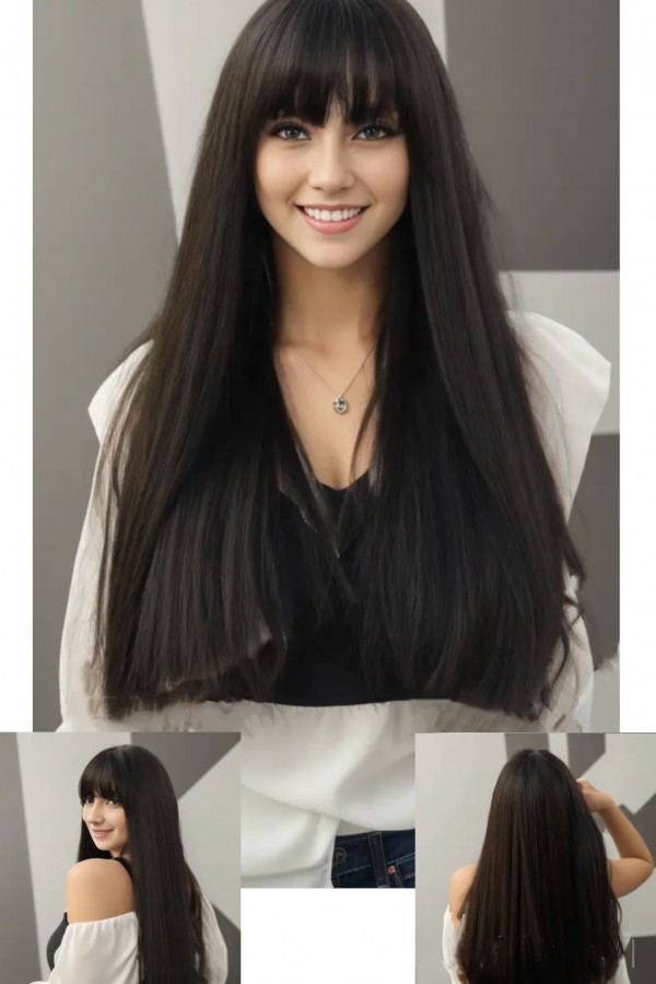 Uzun Koyu Kestane Fiber Sentetik Düz Perçemli Peruk Uzun Koyu Kestane Fiber Sentetik Düz Perçemli Peruk